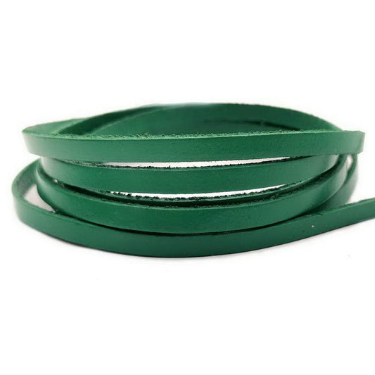 5mm Flat Leather Cord 5x2mm Real Leather Strap Green