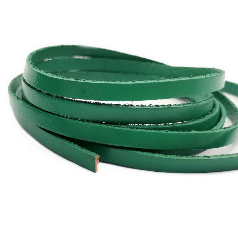 shapesbyX-5mm Flat Leather Cord 5x2mm Real Leather Strap Green
