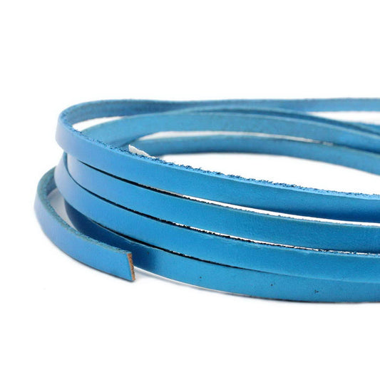 5mmx2mm Flat Leather Cord 5mm Real Leather Strip Metallic Blue