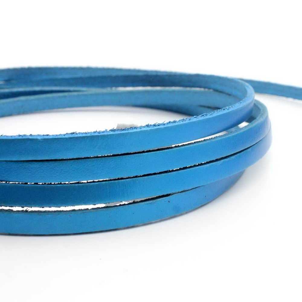 shapesbyX-5mmx2mm Flat Leather Cord 5mm Real Leather Strip Metallic Blue