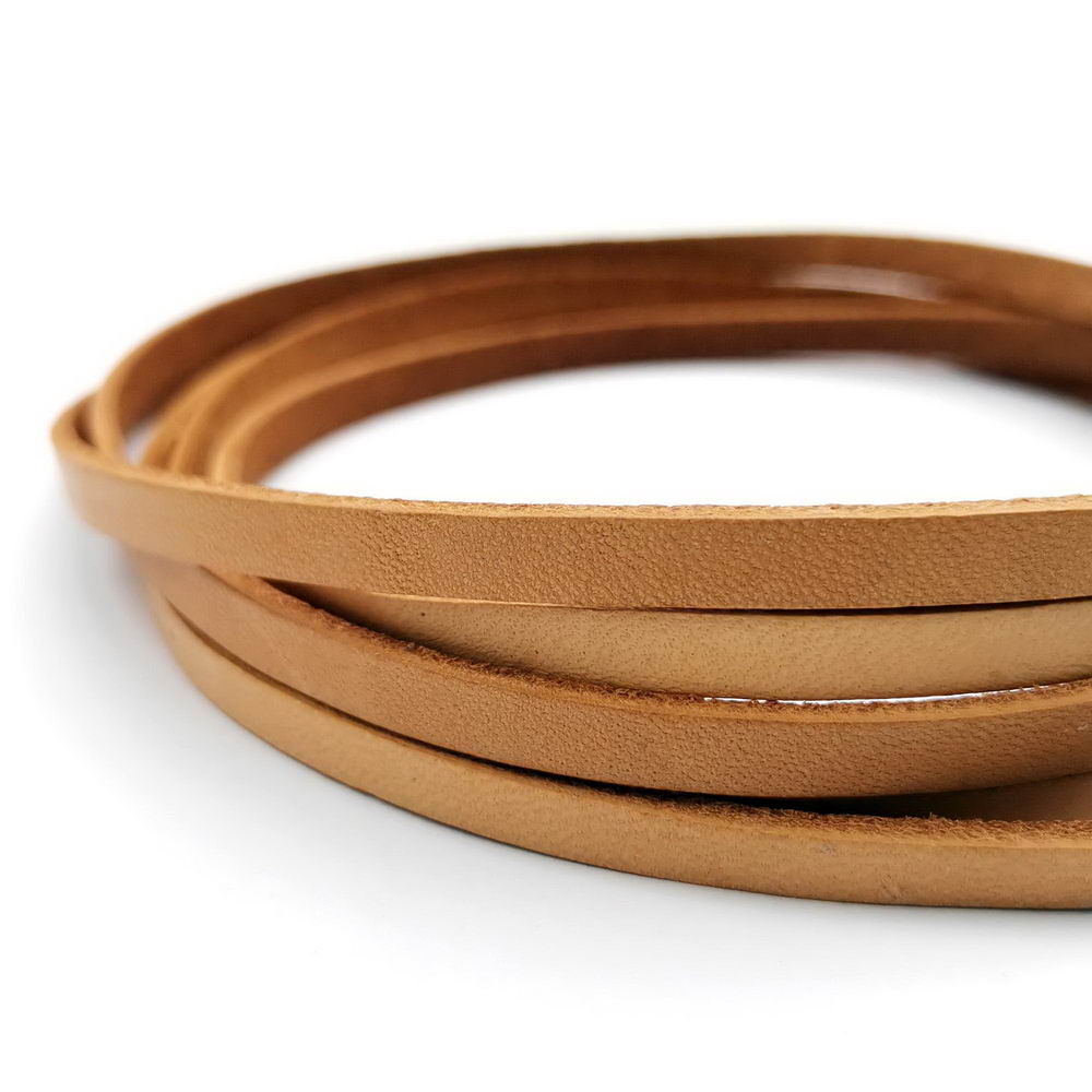 shapesbyX-5mmx2mm Flat Leather Cord 5mm Real Leather Strip Tan Natural