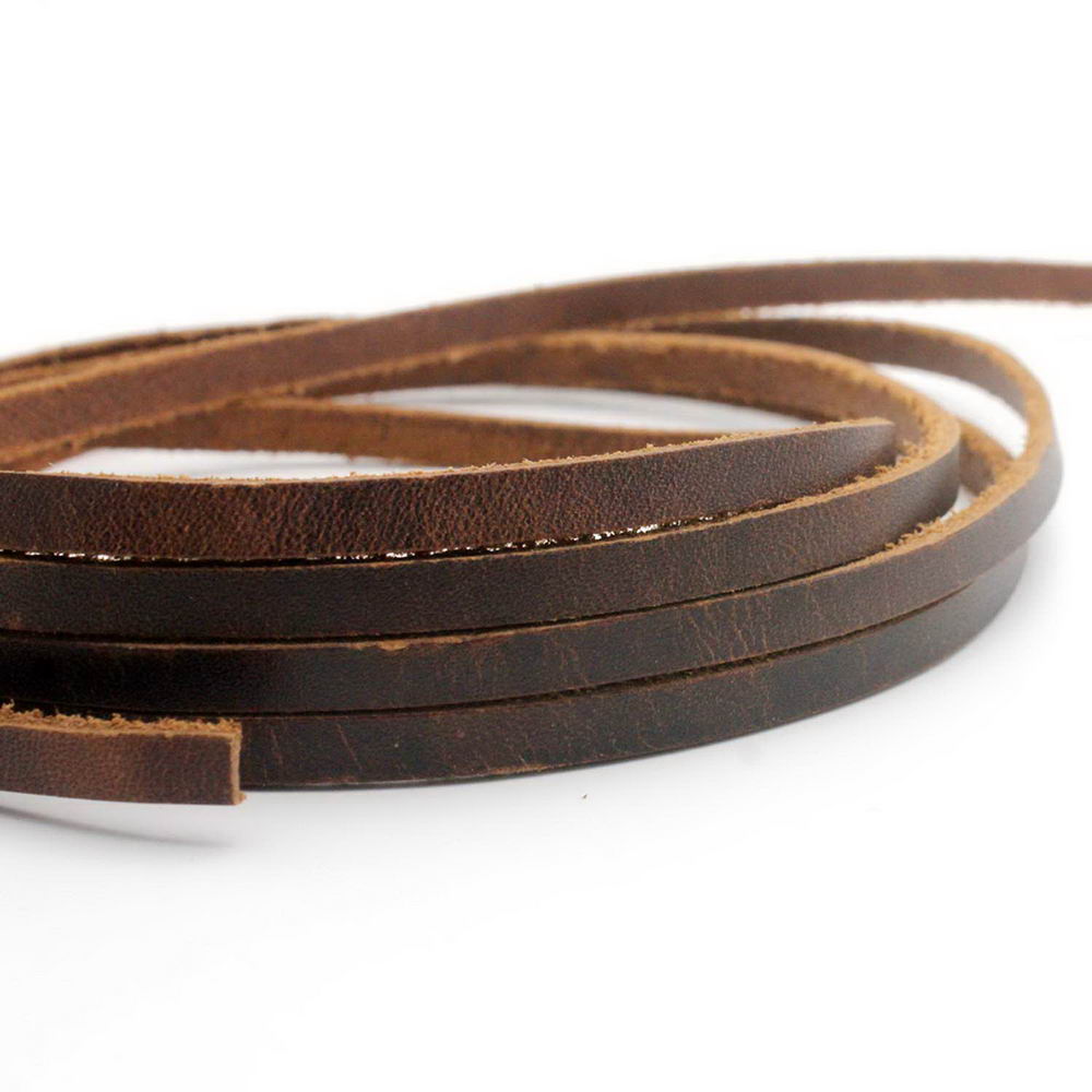 shapesbyX-5mmx2mm Flat Leather Cord 5mm Real Leather Strip Rustic Brown