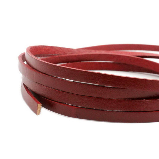 5mmx2mm Flat Leather Cord 5mm Real Leather Strip Hawthorn/Darker Red
