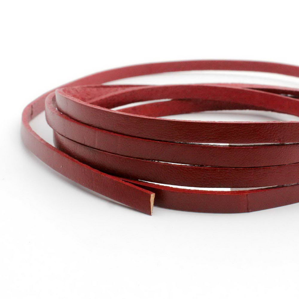 shapesbyX-5mmx2mm Flat Leather Cord 5mm Real Leather Strip Hawthorn/Darker Red