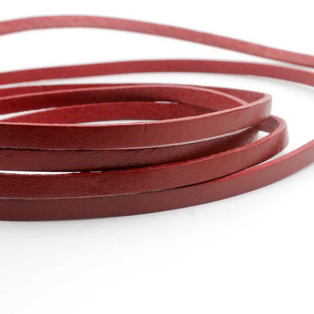 shapesbyX-5mmx2mm Flat Leather Cord 5mm Real Leather Strip Hawthorn/Darker Red