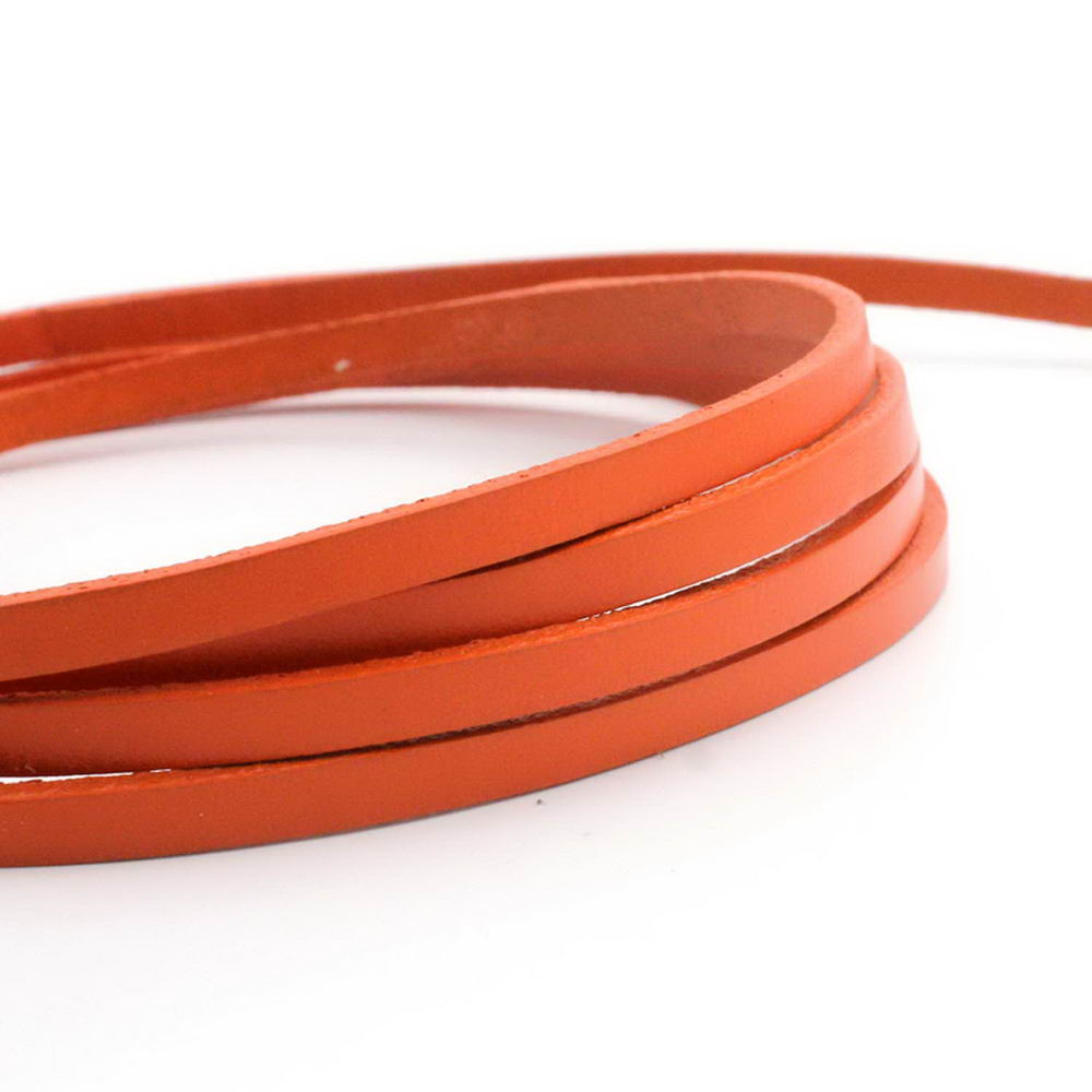 shapesbyX-5mmx2mm Flat Leather Cord 5mm Real Leather Strip Orange