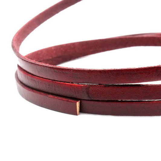 5mm Flat Leather Cord 5x2mm Genuine Leather Strip Jewelry Making Distressed Red
