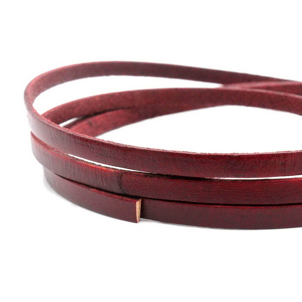 ShapesbyX-5 mm flaches Lederband, 5 x 2 mm Echtlederstreifen, Schmuckherstellung, Distressed Red