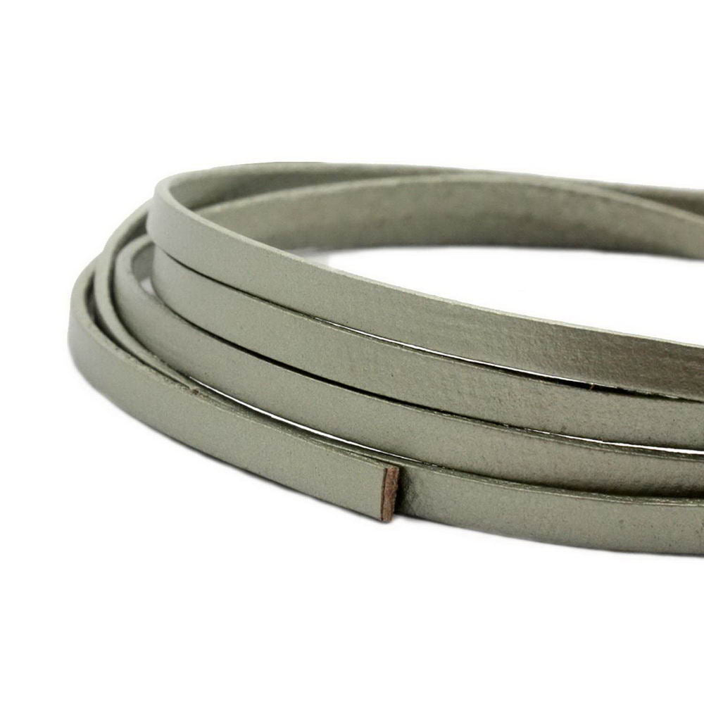 5mm Flat Leather Cord 5x2mm Genuine Leather Strip Jewelry Making Metallic Olive Grains