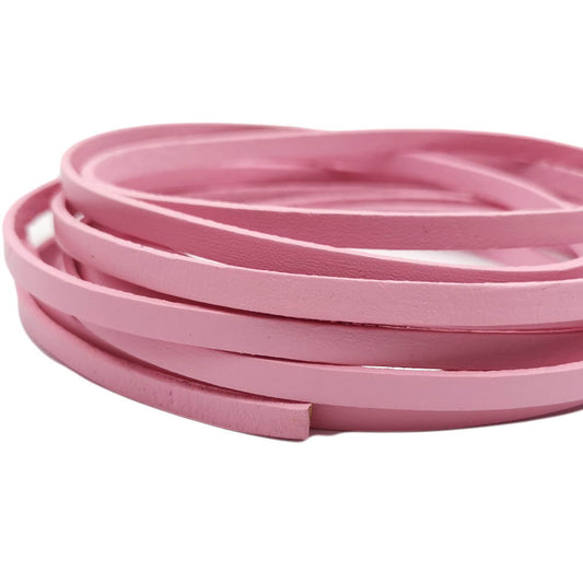 shapesbyX-5mm Flat Leather Cord Bright Pink 5x2mm Genuine Leather Strap
