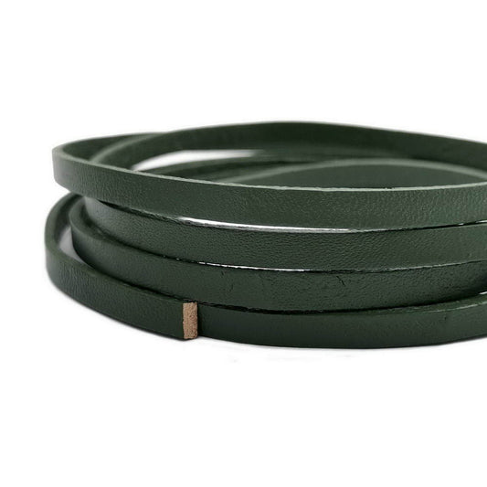 5mm Flat Leather Cord 5x2mm Genuine Leather Strip Jewelry Making Dark Green