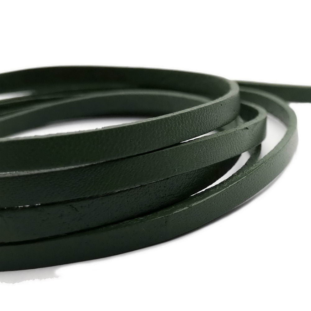 ShapesbyX-5 mm flaches Lederband, 5 x 2 mm, Echtlederstreifen, Schmuckherstellung, dunkelgrün