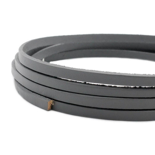 5mm Flat Leather Cord 5x2mm Real Leather Strap Gray