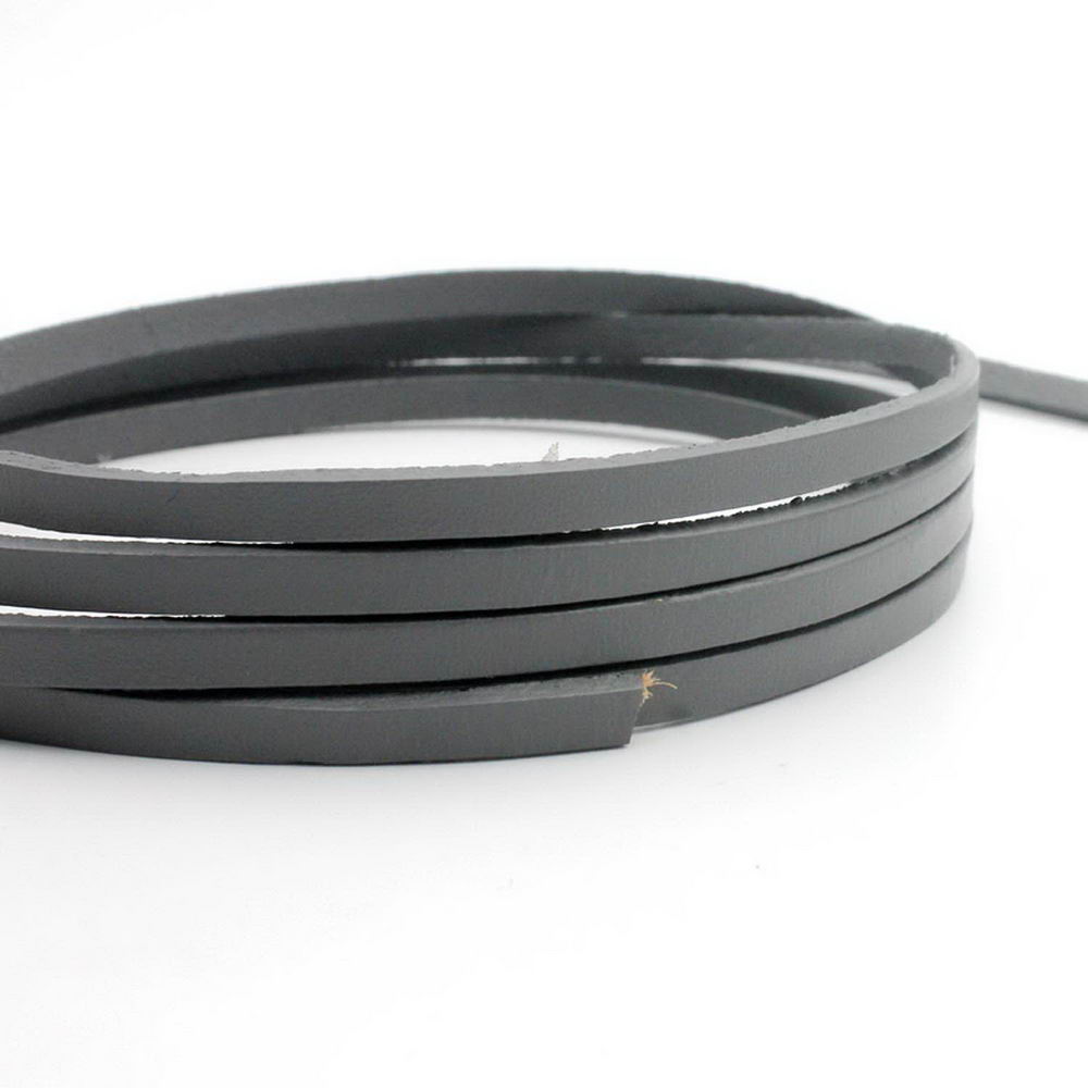 shapesbyX-5mm Flat Leather Cord 5x2mm Real Leather Strap Gray