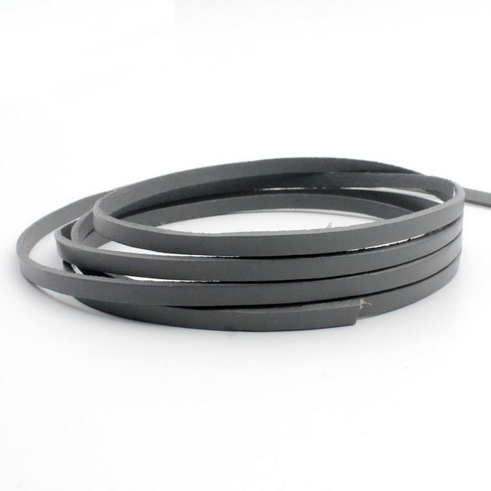 shapesbyX-5mm Flat Leather Cord 5x2mm Real Leather Strap Gray