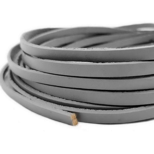 shapesbyX-5mm Flat Leather Cord 5x2mm Real Leather Strap Gray Lighter Color