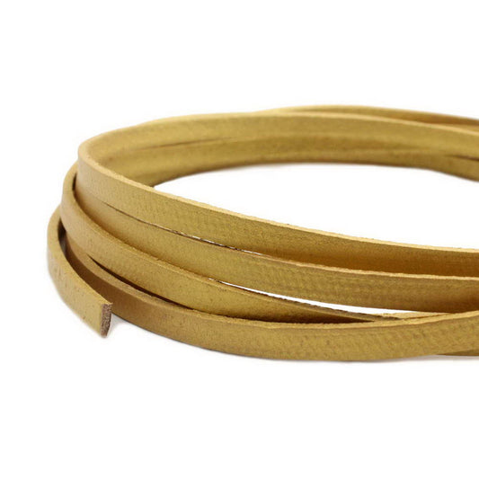 5mm Flat Leather Cord 5x2mm Real Leather Strap Gold Grainded