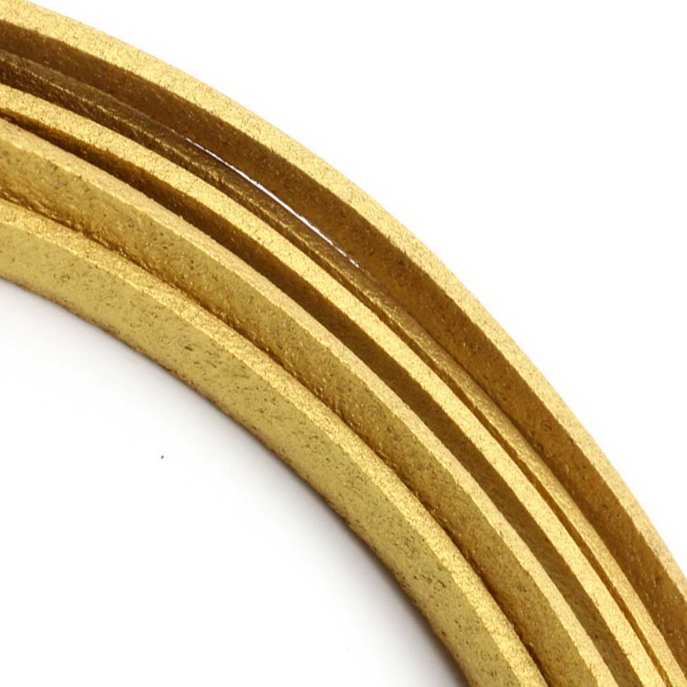 shapesbyX-5mm Flat Leather Cord 5x2mm Real Leather Strap Gold Grainded