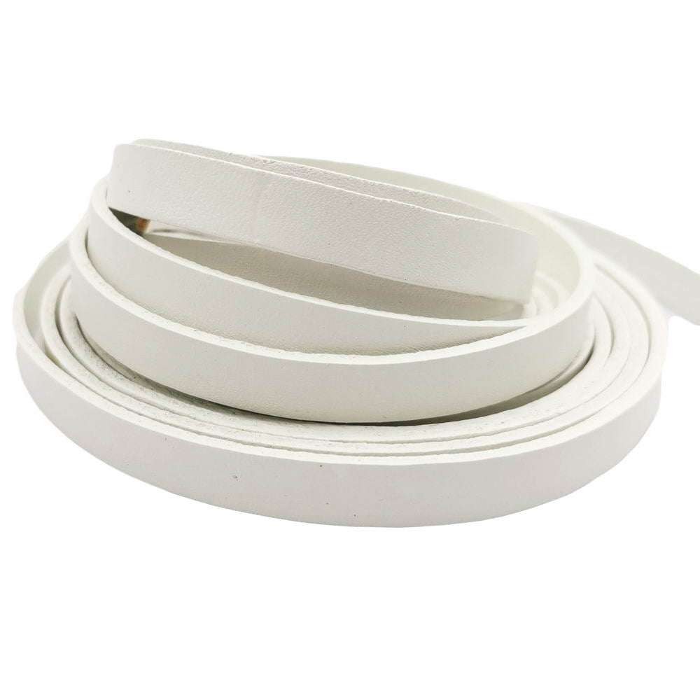 ShapesbyX-8mm Flat Leather Cord White 8x2mm Leather Strip Genuine Leather Band