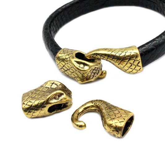 Snake Head Hook Clasp Antique Gold Metal Closure for 10x6 mm Licorice Leather Glue Charm Bracelet End