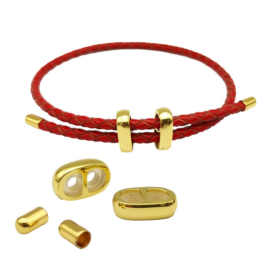 Stainless Steel Gold Jewelry End Adjustment 3mm Hole for 3mm Round Cord Bracelet Necklace Clasps