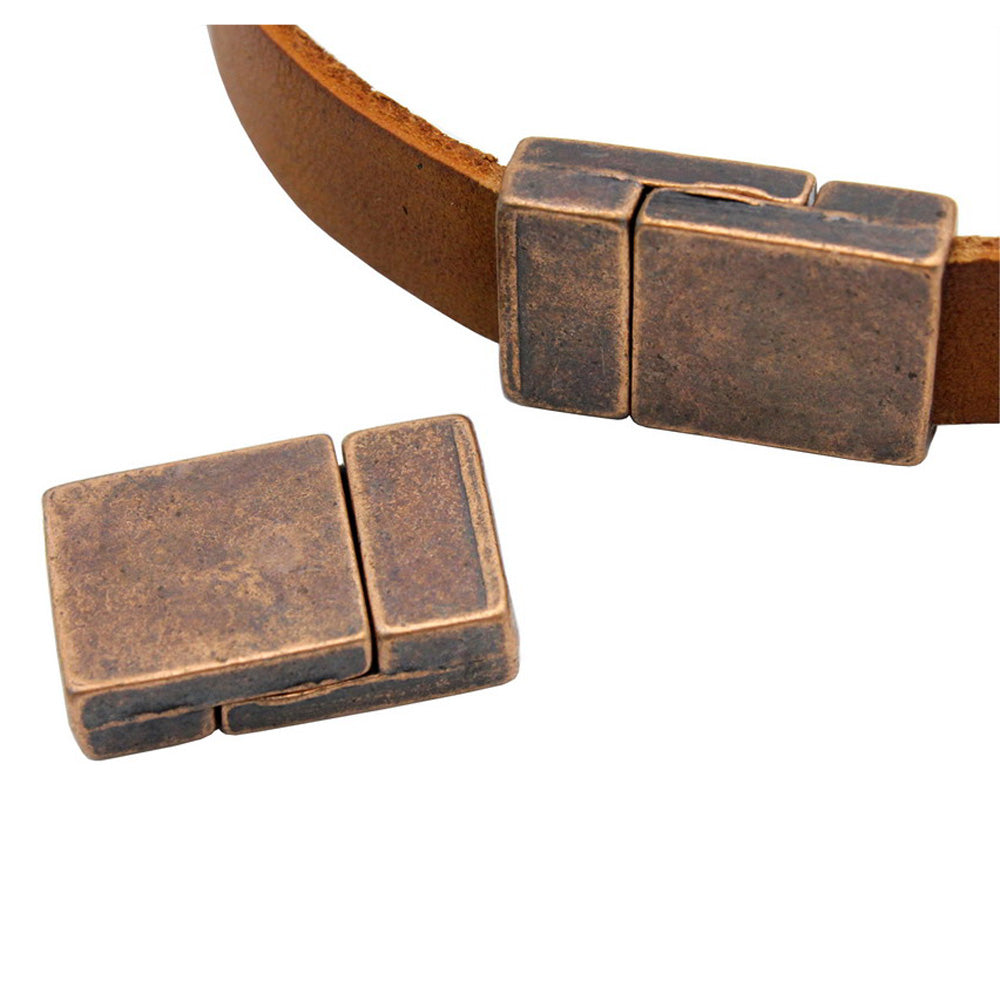 Flache Bronze-Magnetverschlüsse und -Verschlüsse für die Armbandherstellung, 10 x 3 mm Loch, flacher Lederkleber