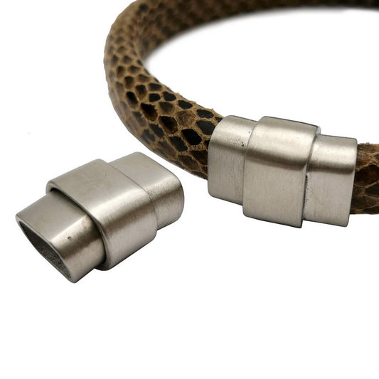 Fermoirs magnétiques en acier inoxydable pour la fabrication de bracelets, trou intérieur de 10x6mm, colle en cuir de réglisse par pièce