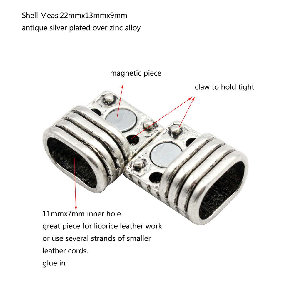 ShapesbyX-Magnetverschlüsse und Verschluss mit 11 x 7 mm Loch, Antiksilber, Klebeende aus Lakritzlederband