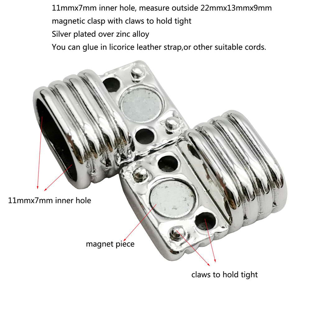 ShapesbyX-Fermoirs magnétiques et fermeture avec trou de 11 mm x 7 mm - Cordon en cuir de réglisse argenté - Extrémité de colle