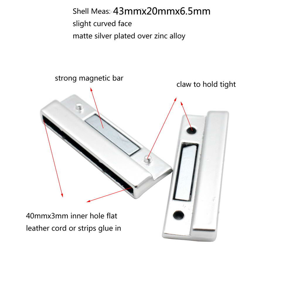 Fermoirs magnétiques et fermeture en argent mat, trou de 40mm x 3mm, extrémité de fabrication de bijoux à aimant puissant