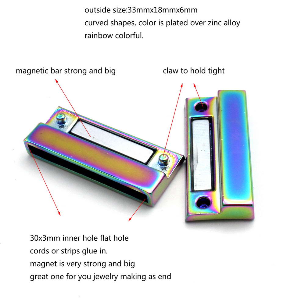 Fermoirs magnétiques et fermeture à trou de 30x3mm, argent/or mat, extrémité de fabrication de bijoux à aimant puissant