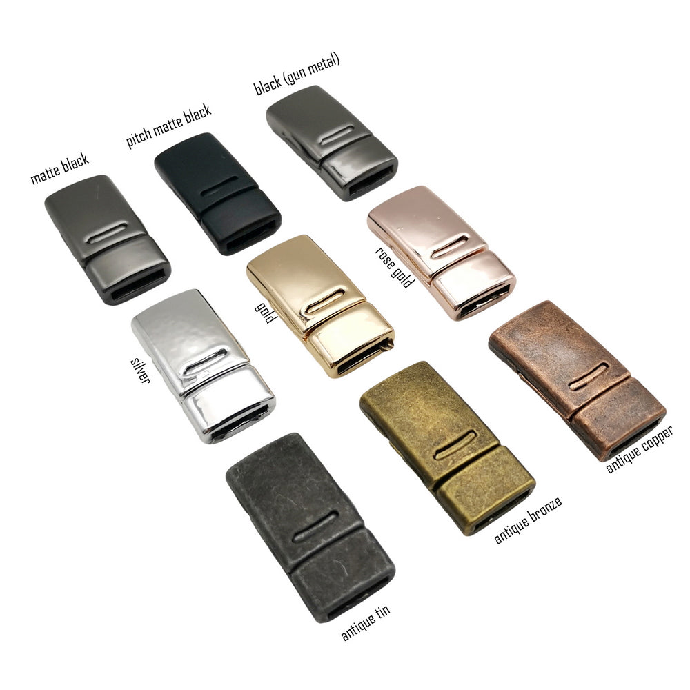 Pitch Mattschwarze Magnetverschlüsse für die Armbandherstellung, 10 mm flaches Lederband, 10 x 2 mm innen geklebt