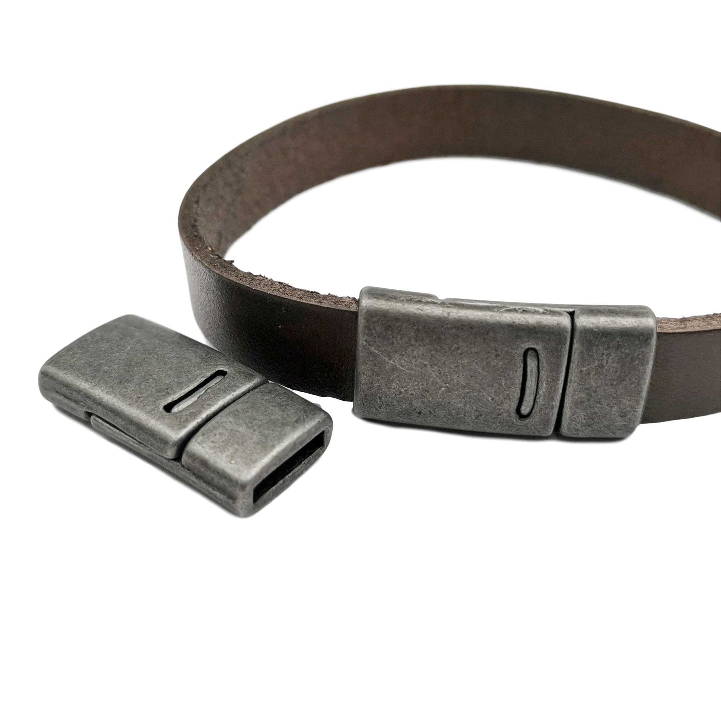 ShapesbyX-3 Stück Armbandverschlüsse und Verschluss, flach, 10 mm x 2 mm Loch, magnetisches Ende, antikes Zinn