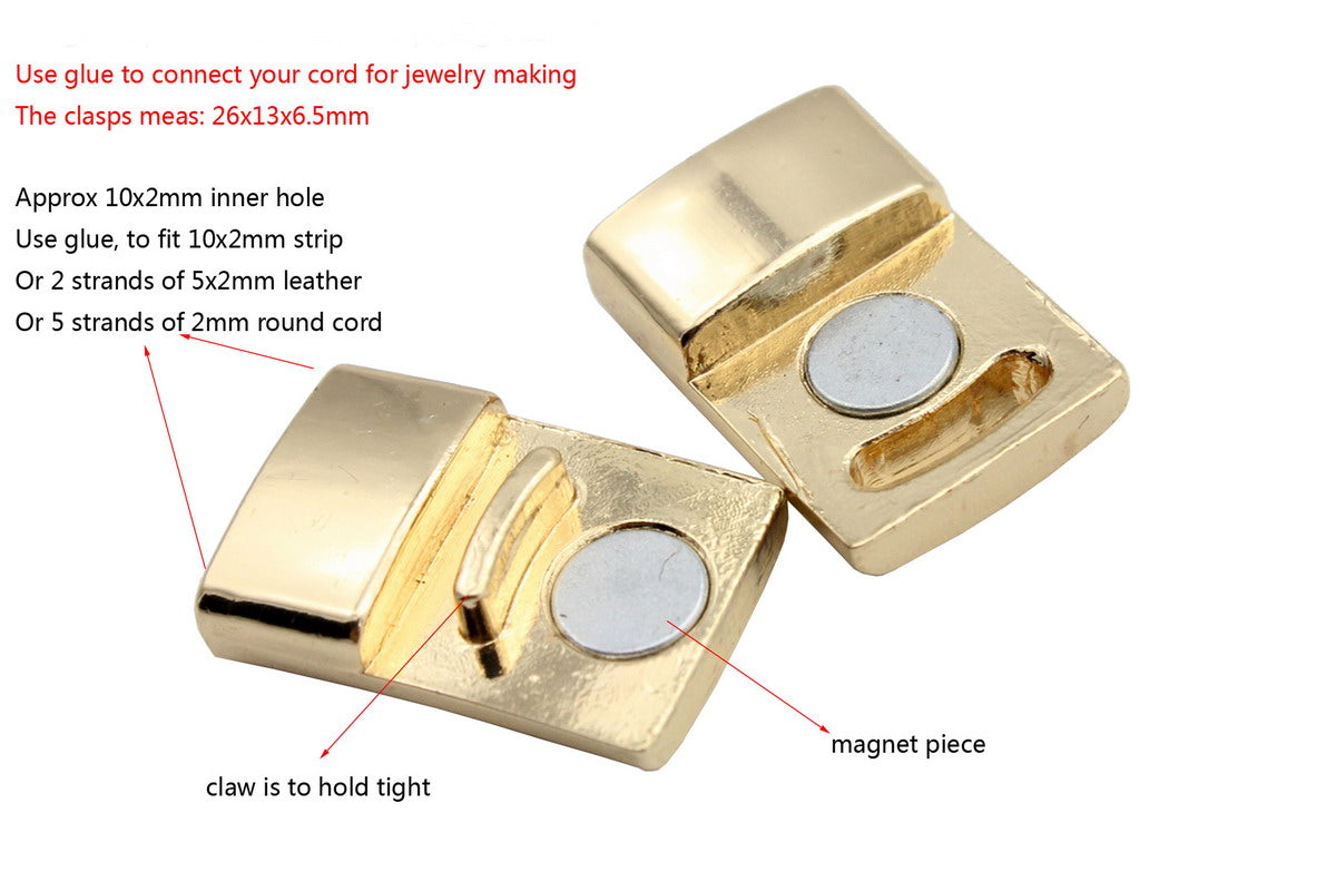 shapesbyX-10mm Flat Magnetic Claps and Closure Gold for Bracelet Making 10mmx2mm Inner hole Flat Leather Glue In MT559
