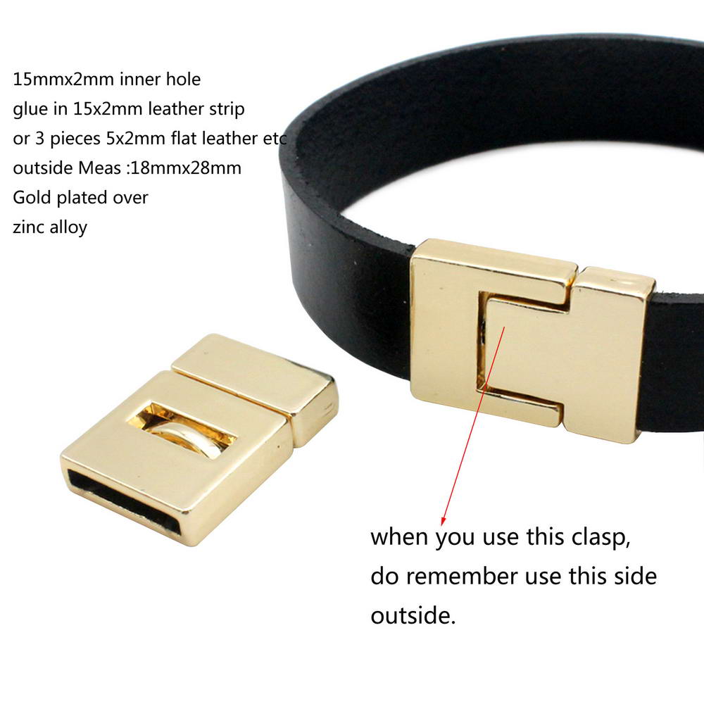 shapesbyX-15mmx2mm Flat Magnetic Closure Clasps Gold,15x2mm Hole Bracelet Making End Leather Strip Glue