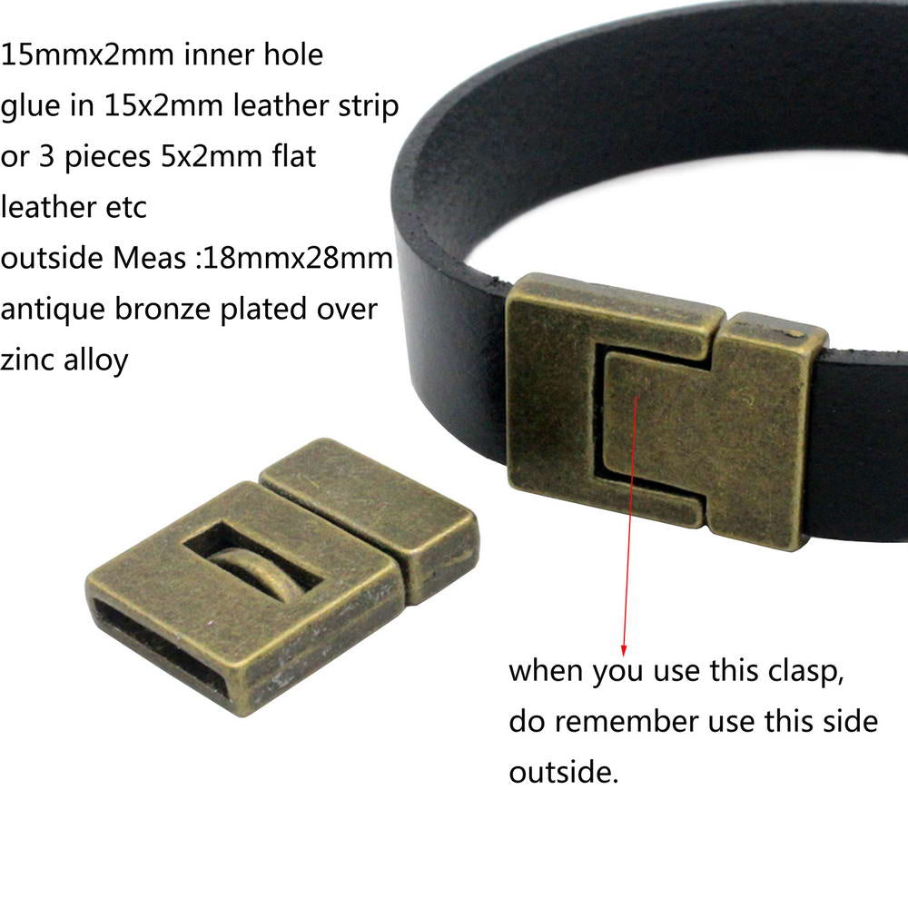 shapesbyX-15mmx2mm Flat Magnetic Closure Clasps Gold,15x2mm Hole Bracelet Making End Leather Strip Glue