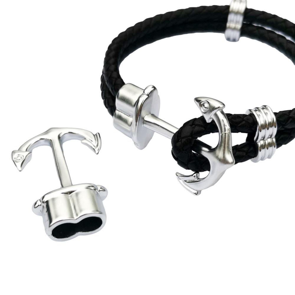 Bracelet ancre noir mat, fermoirs pour fabrication de bijoux, crochet à breloques, trou de 5.5mm pour cordons ronds de 5mm