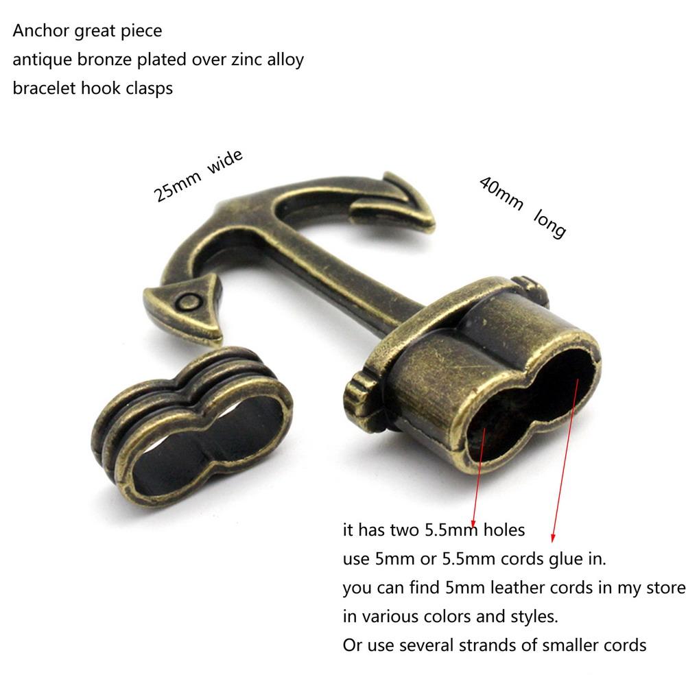 Mattsilberne Anker-Armbandherstellungsverschlüsse, Schmuck-Charm-Haken, 5,5-mm-Loch für 5-mm-Rundschnüre
