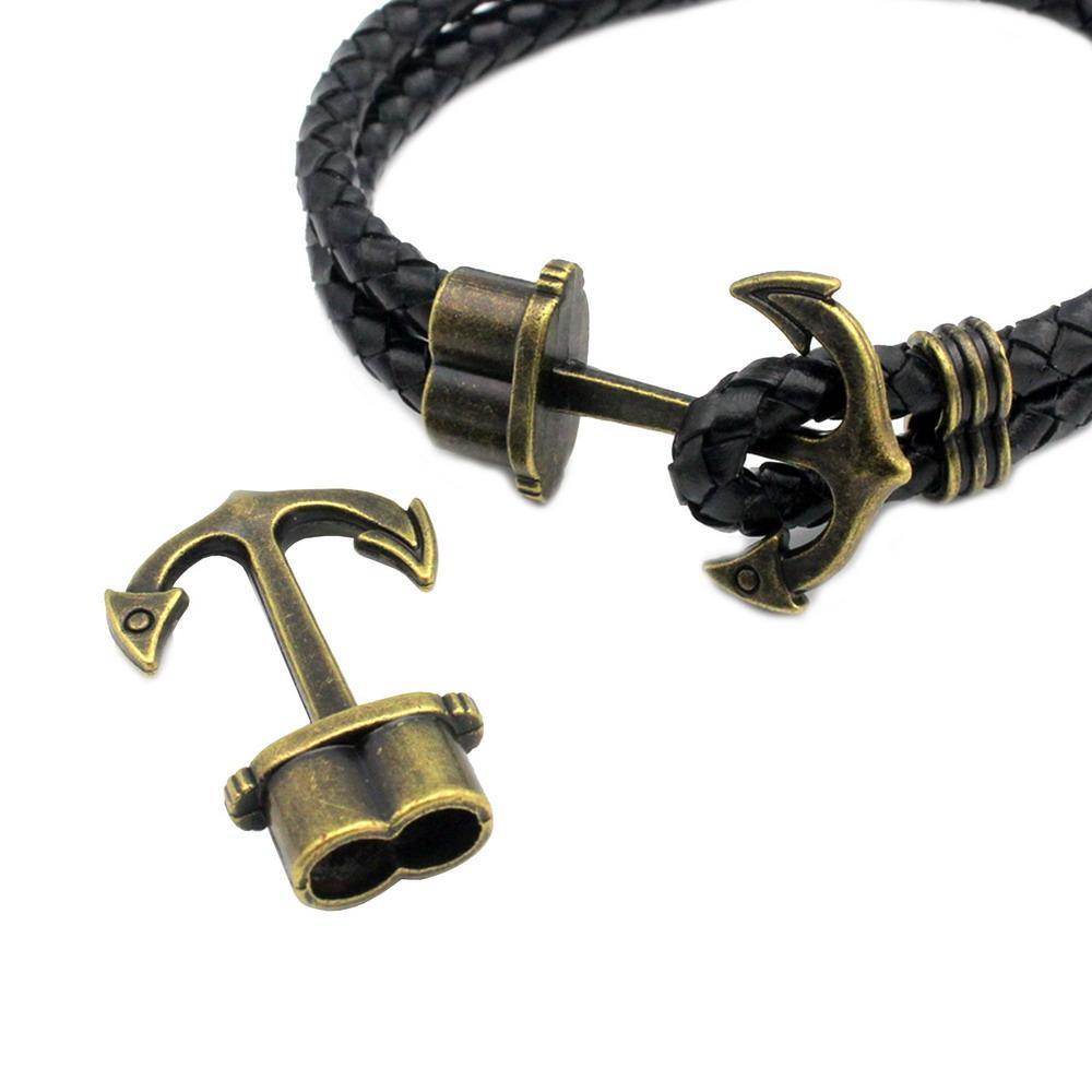 Bracelet ancre noir mat, fermoirs pour fabrication de bijoux, crochet à breloques, trou de 5.5mm pour cordons ronds de 5mm