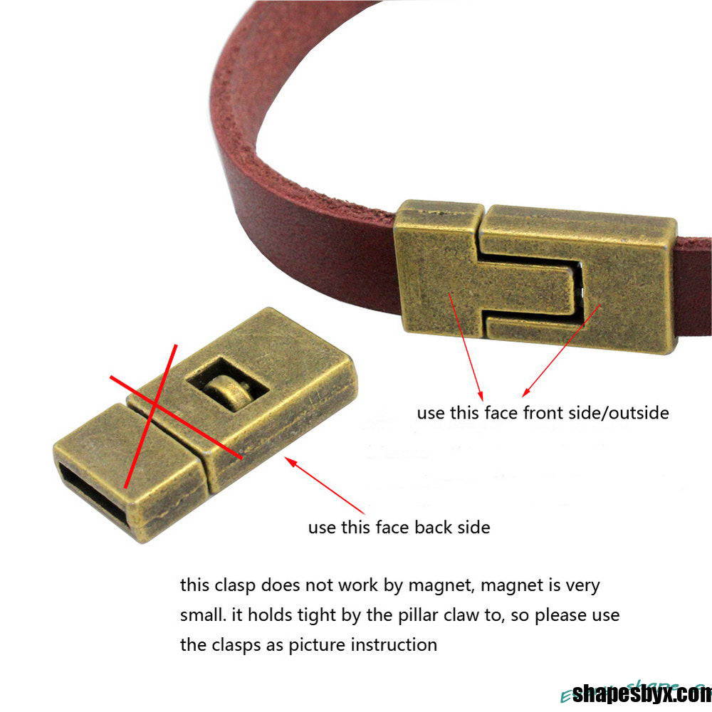 ShapesbyX-Bracelet Clasps and Closure Flat Leather Glue in 10x2 mm Inner Hole Metal Antique Bronze MT657-2