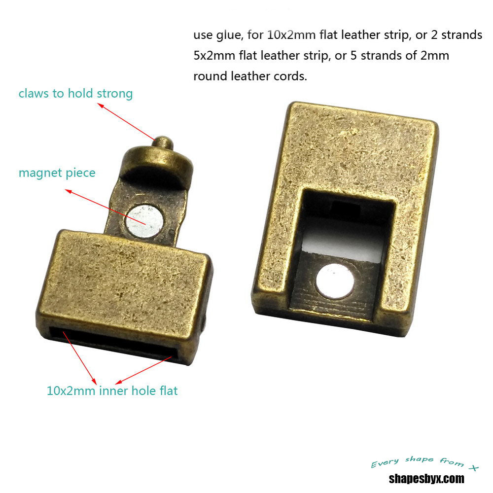 ShapesbyX-Armbandverschlüsse und -verschluss, flacher Lederkleber in 10 x 2 mm Innenloch, Metall, Antik-Bronze, MT657-2