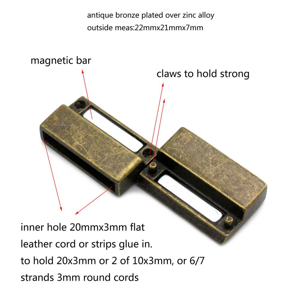 shapesbyX-20mm Flat Magnetic Clasps and Closure for Bracelet Making 20x3mm Hole Antique Bronze
