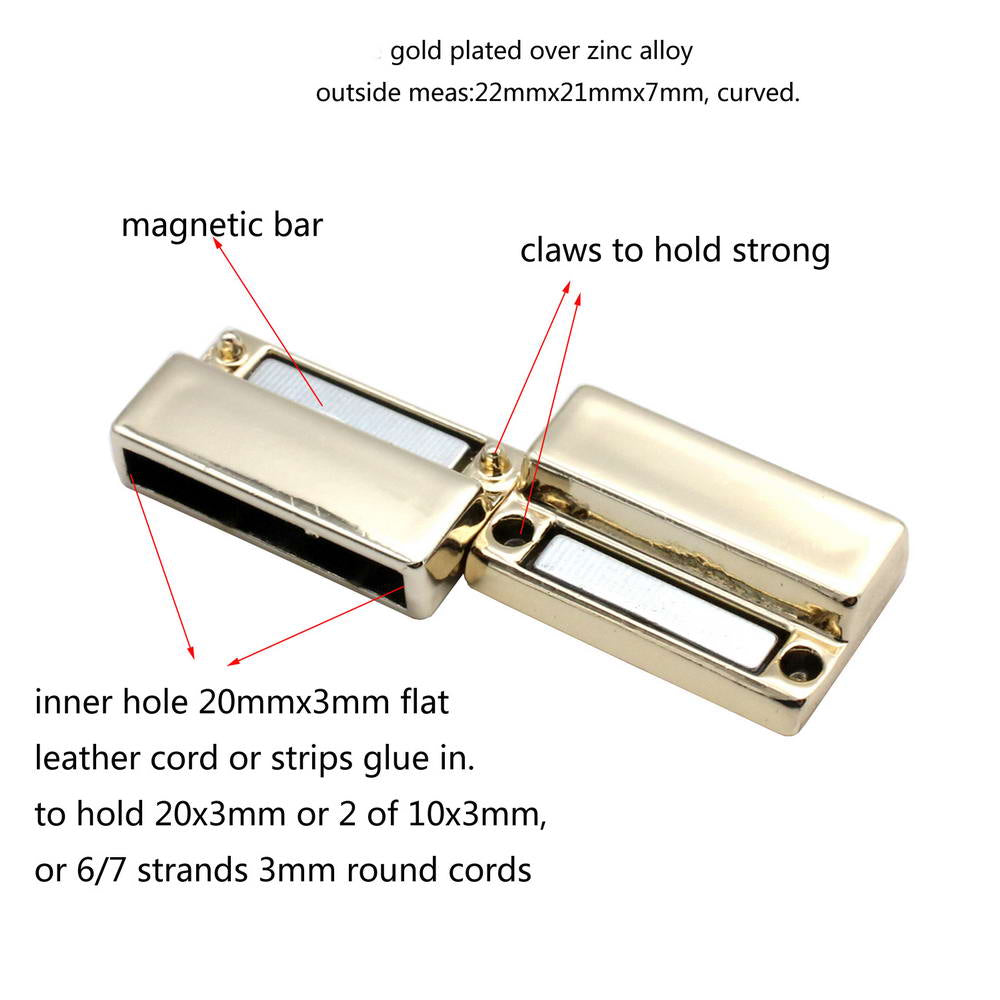 shapesbyX-20mm Flat Magnetic Clasps and Closure for Bracelet Making 20x3mm Hole Gold