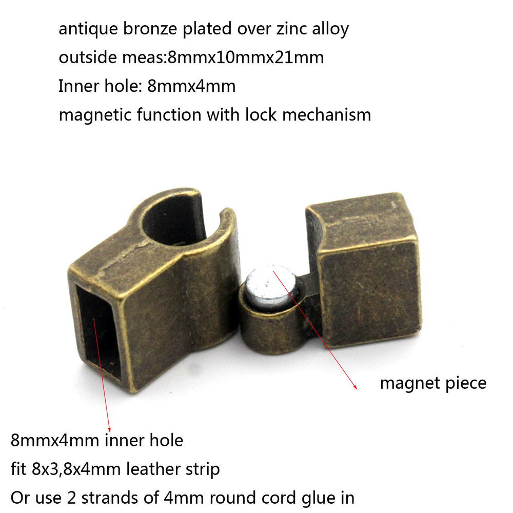 ShapesbyX-8mm Flat Magnetic Clasps Closure 8x4mm Hole Bracelet Making End Silver