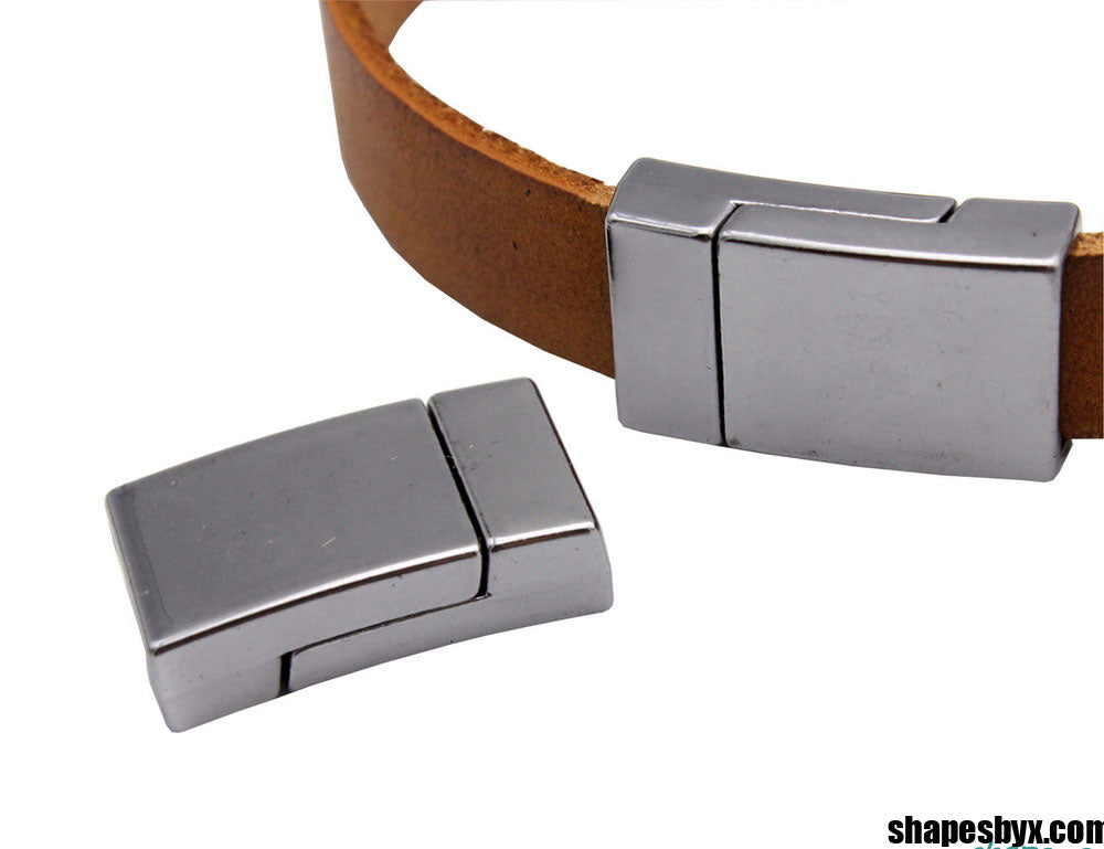 shapesbyX-10mm Flat Leather Bracelet Making Magnetic Clasps 10x3mm Hole Silver 3 Pieces MT673-3
