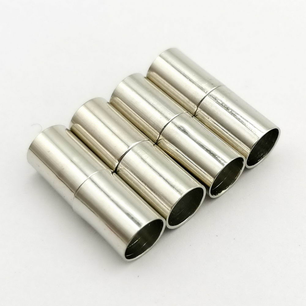 shapesbyX-5 Pieces 6mm Round Magnetic Clasps Bracelet Making Opening Silver Cylinder