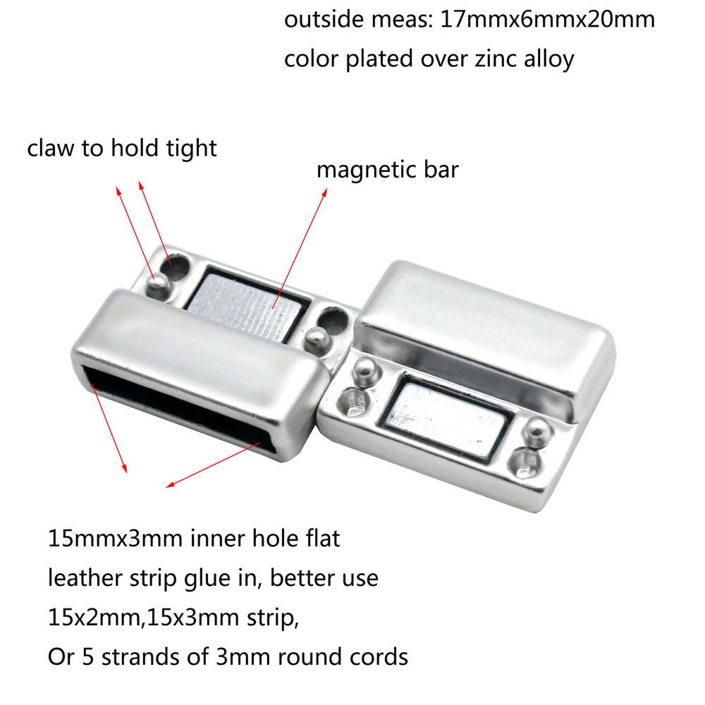 Matte Silver 15mm Flat Magnetic Clasps for Bracelet Making End 15x3mm Hole