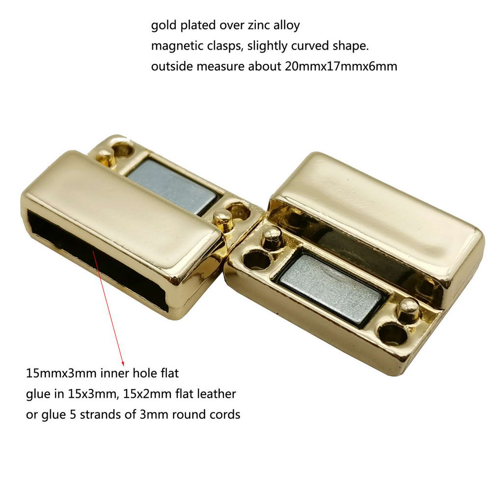 shapesbyX-15mm Flat Magnetic Clasps for Bracelet Making End 15x3mm Hole Gold