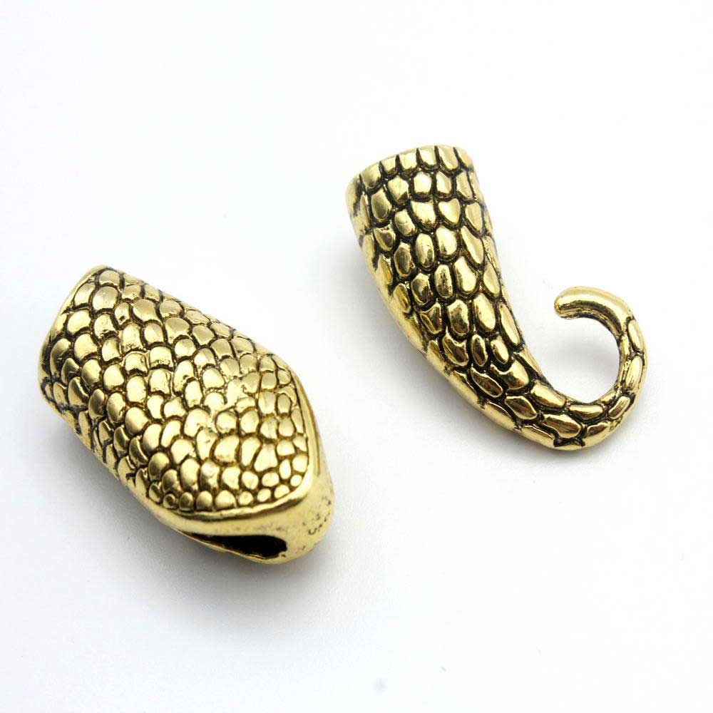 shapesbyX-2 Pieces Snake Head Charm Hook Clasps Antique Gold 7mm Hole Leather Glue In, Charm Bracelet Making End