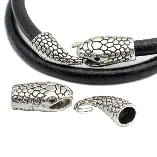 2 Pieces Snake Head Charm Hook Clasps Antique silver 7mm Hole Leather Glue In, Charm Bracelet Making End